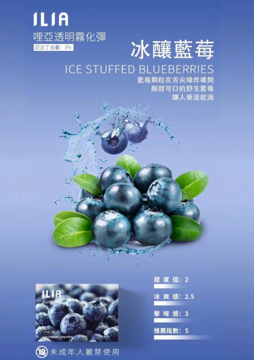 ILIA 哩亞白桃冰釀藍莓口味一代通用(菸彈一盒三顆)